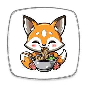Kawaii Fox Eats Ramen Noodles - Square fridge magnet - white - Front