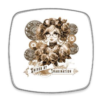 Driven by Imagination Anime Steampunk Woman - Square fridge magnet - white - Front