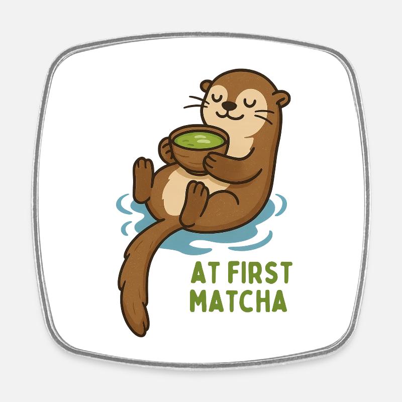 Otter mit Matcha Genuss - Viereckiger Kühlschrankmagnet - Weiß