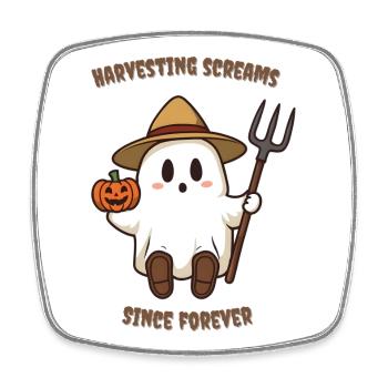 Farmer Boo – Cute Halloween Ghost Sticker with Pum - Viereckiger Kühlschrankmagnet - Weiß - Vorne