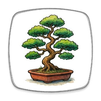 Bonsai in a pot Zen tree art - Square fridge magnet - white - Front