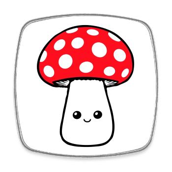 Champignon Heureux Mignon Visage Souriant Kawaii - Magnet carré - blanc - Devant