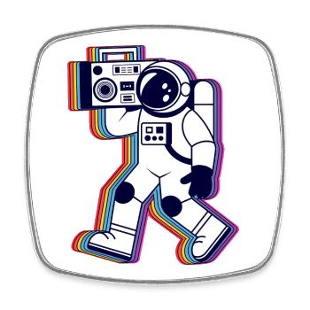 Regenbogen Astronaut Radio - Lustiges T-Shirt - Viereckiger Kühlschrankmagnet - Weiß - Vorne