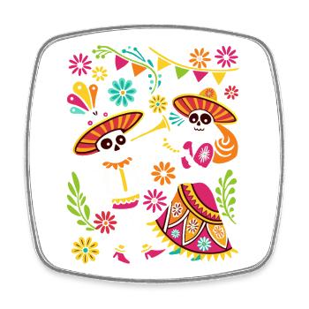 Tête de Mort Mexicaine Sugar Skull Dia de Muertos - Magnet carré - blanc - Devant