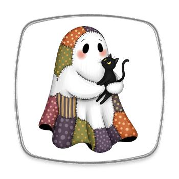 Patchwork Geist mit schwarze Katze - Viereckiger Kühlschrankmagnet - Weiß - Vorne