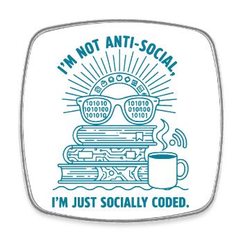 Socially Coded: Books, Coffee & Code - Square fridge magnet - white - Front