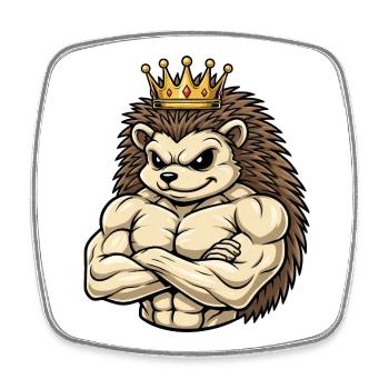 Starker Igel König Cartoon Fitness Portrait - Viereckiger Kühlschrankmagnet - Weiß - Vorne