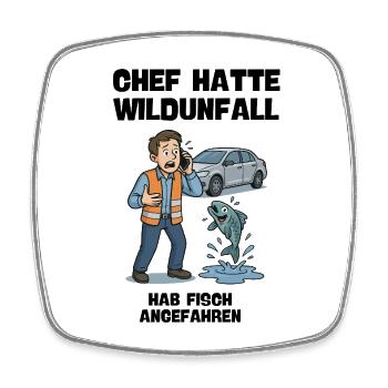 Accident Assistance Cartoon with Fish and Car - Square fridge magnet - white - Front