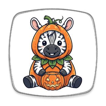 Mignon zèbre d’Halloween avec chapeau et lanterne citrouille - Magnet carré - blanc - Devant