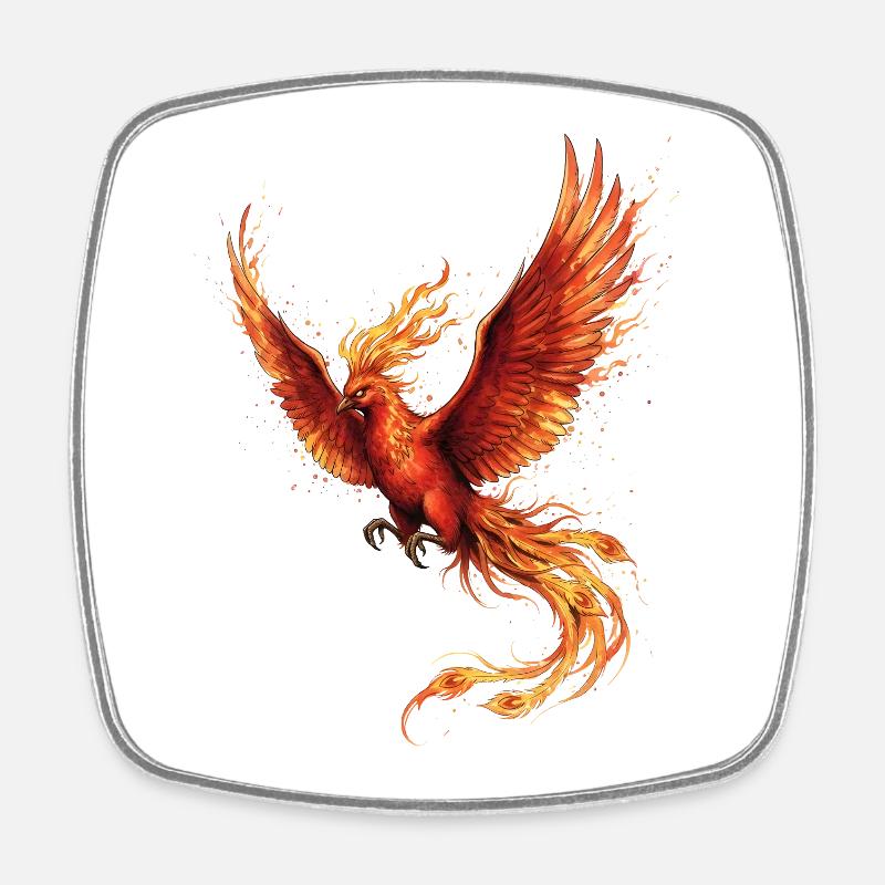 Oiseau de feu Phénix avec ailes de feu - Magnet carré - blanc