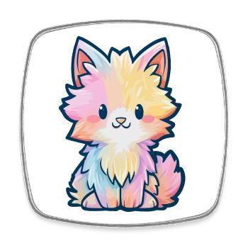 Pastel Rainbow Fluff Kitten - Square fridge magnet - white - Front