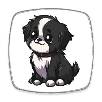 Kawaii Black White Puppy - Square fridge magnet - white - Front