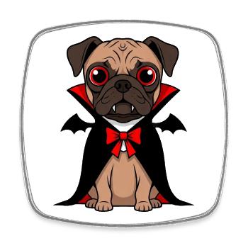 Cute Pug Vampire Halloween Cartoon Funny - Square fridge magnet - white - Front