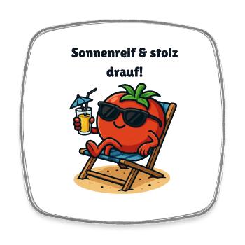 Givre solaire et caricature de tomate fière - Magnet carré - blanc - Devant