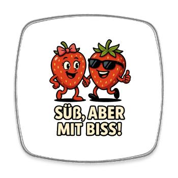 bouchée sucrée fraises duo fruits fruits illustration - Magnet carré - blanc - Devant