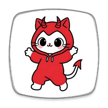 Chat Diable Hoodie Rouge - Magnet carré - blanc - Devant