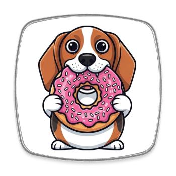 Cute Beagle Dog with Donut Cartoon Dessert - Square fridge magnet - white - Front