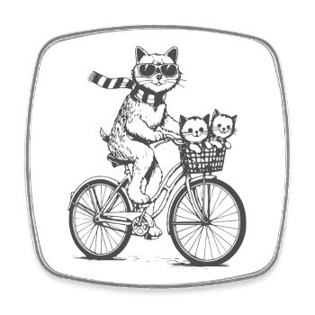 Cat bike with basket - Square fridge magnet - white - Front