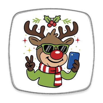 Weihnachts-Selfie Rentier mit Brille - Viereckiger Kühlschrankmagnet - Weiß - Vorne