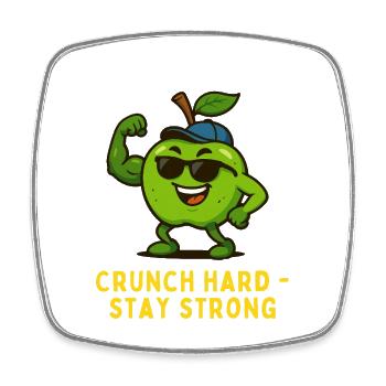 Crunch Hard Stay Strong - Apple Cartoon - Square fridge magnet - white - Front