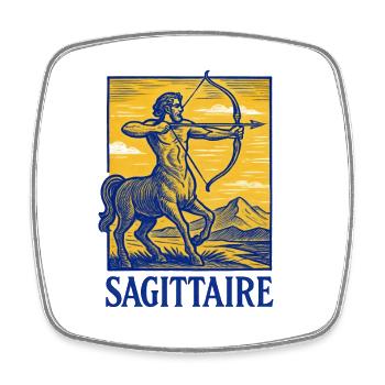 Signe astrologique du Sagittaire - Astrologie - Magnet carré - blanc - Devant