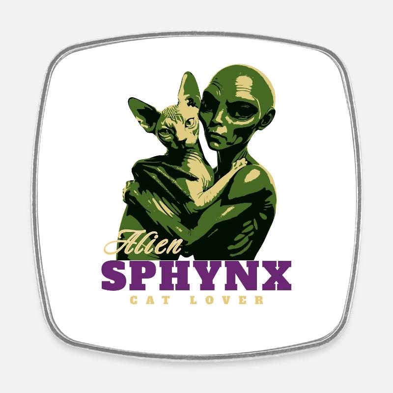 Extraterrestre vert Sphynx Amoureux des chats - Magnet carré - blanc