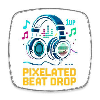 PIXELATED BEAT DROP Retro Pixel Headphones 1UP - Square fridge magnet - white - Front
