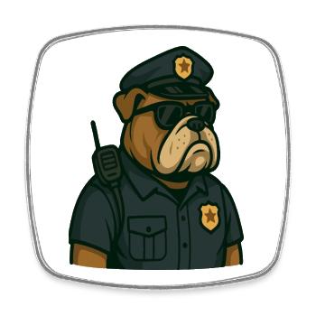 Dessin animé d’officier de police bouledogue - Magnet carré - blanc - Devant