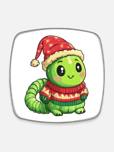 Wurm Weihnachten - Viereckiger Kühlschrankmagnet - Weiß