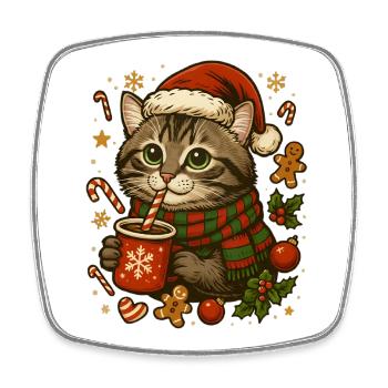 Cat at Christmas - Square fridge magnet - white - Front