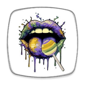 Bunte Pop-Art Lippen & Lolli - Viereckiger Kühlschrankmagnet - Weiß - Vorne