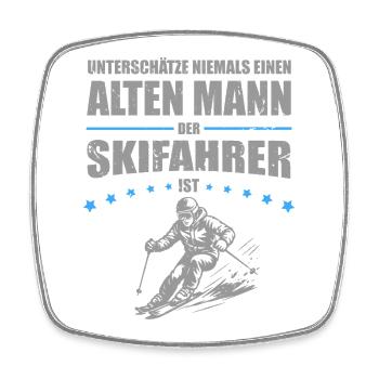 Alter Mann - lustiges Geschenk für Skifahrer - Viereckiger Kühlschrankmagnet - Weiß - Vorne