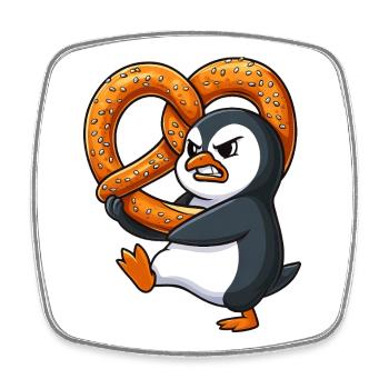 Grim Penguin with Pretzel Bavarian Funny Car - Square fridge magnet - white - Front