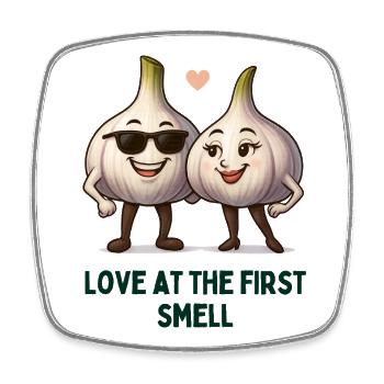 Knoblauch paar Liebe beim ersten Duft karikatur  - Viereckiger Kühlschrankmagnet - Weiß - Vorne