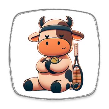 Cute tennis cow with racket and ball - Square fridge magnet - white - Front