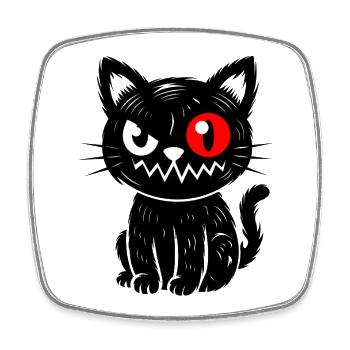 Black cat with red eye sitting - Square fridge magnet - white - Front