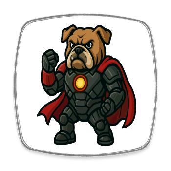 Bouledogue super-héros blindé avec cape dessin animé - Magnet carré - blanc - Devant