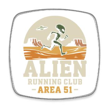 Funny Area 51 Alien UFO Running Runner - Square fridge magnet - white - Front