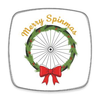 Merry Spinmas Bicycle Wreath - Square fridge magnet - white - Front