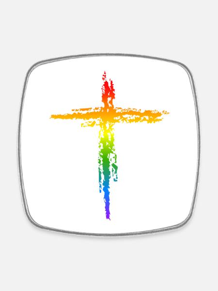 Regenbogen Kreuz  - Viereckiger Kühlschrankmagnet - Weiß