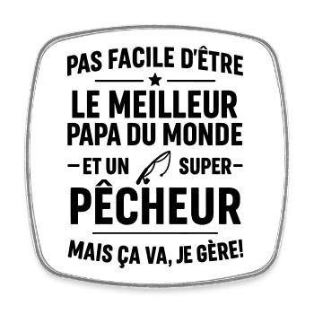 Pêche – Super Papa Pêcheur - Magnet carré - blanc - Devant