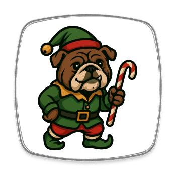 Weihnachtself Bulldogge mit Zuckerstange Kunst - Viereckiger Kühlschrankmagnet - Weiß - Vorne