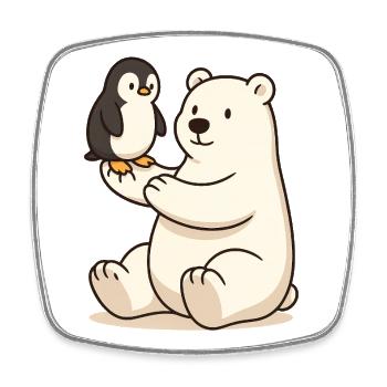 Die Freundschaft zwischen Eisbär und Pinguin - Viereckiger Kühlschrankmagnet - Weiß - Vorne