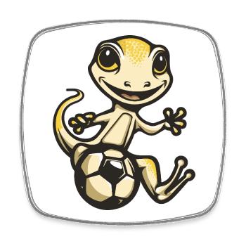 Gecko donne des coups de pied au football - Magnet carré - blanc - Devant