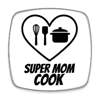 Super Mama Köchin – Herz & Küche  - Viereckiger Kühlschrankmagnet - Weiß - Vorne
