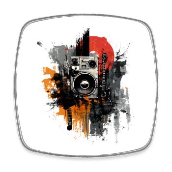 Art musical rock grunge – Guitare & Boombox - Magnet carré - blanc - Devant