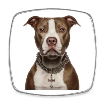 Pitbull mit Kreuzkette Hund Christentum Christ - Viereckiger Kühlschrankmagnet - Weiß - Vorne