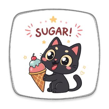 Gourmet-Katze und ZUCKER-Eiscreme - Viereckiger Kühlschrankmagnet - Weiß - Vorne