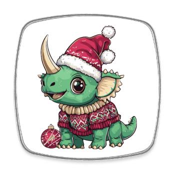 Dinosaure tricératops de Noël - Magnet carré - blanc - Devant