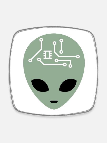 Alien Head avec circuits (trois couleurs) - Magnet carré - blanc